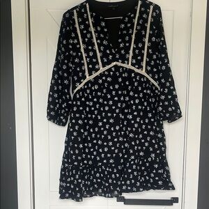 Wishlist Black Crochet Detail Dress with White Floral Design